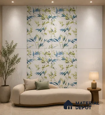 Floral Wall Tile TL 09919 White 4 ft x 2 ft Vitrified Matte Finish Tile - 9 mm | Suitable for Bathroom, Accent/Feature Wall, Kitchen