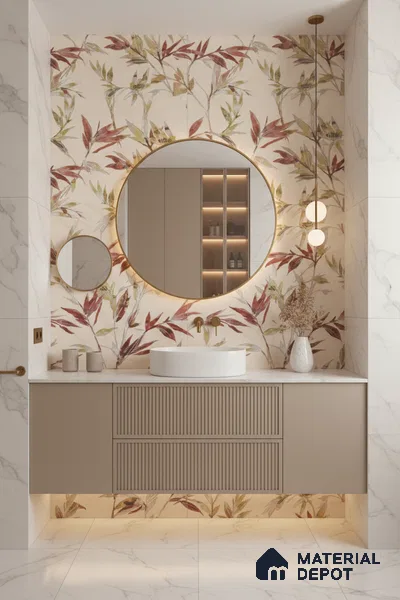 Floral Wall Tile TL 09920 Cream 4 ft x 2 ft Vitrified Matte Finish Tile - 9 mm | Suitable for Bathroom, Accent/Feature Wall, Kitchen