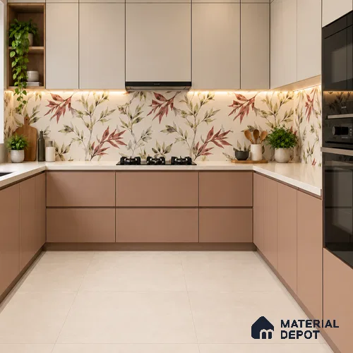 Floral Wall Tile TL 09920 Cream 4 ft x 2 ft Vitrified Matte Finish Tile - 9 mm | Suitable for Bathroom, Accent/Feature Wall, Kitchen