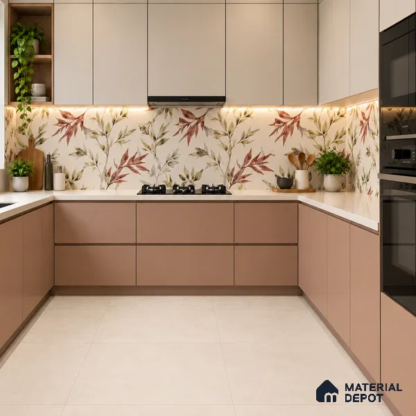 Floral Wall Tile TL 09920 Cream 4 ft x 2 ft Vitrified Matte Finish Tile - 9 mm | Suitable for Bathroom, Accent/Feature Wall, Kitchen