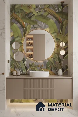 Floral Wall Tile TL 09921 Green 4 ft x 2 ft Vitrified Matte Finish Tile - 9 mm | Suitable for Bathroom, Accent/Feature Wall, Foyer