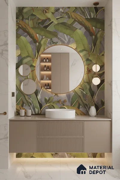 Floral Wall Tile TL 09921 Green 4 ft x 2 ft Vitrified Matte Finish Tile - 9 mm | Suitable for Bathroom, Accent/Feature Wall, Foyer