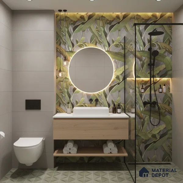 Floral Wall Tile TL 09921 Green 4 ft x 2 ft Vitrified Matte Finish Tile - 9 mm | Suitable for Bathroom, Accent/Feature Wall, Foyer