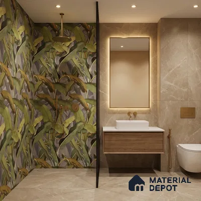 Floral Wall Tile TL 09921 Green 4 ft x 2 ft Vitrified Matte Finish Tile - 9 mm | Suitable for Bathroom, Accent/Feature Wall, Foyer