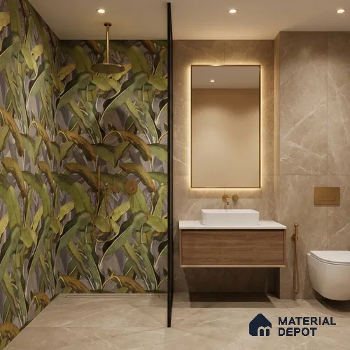 Floral Wall Tile TL 09921 Green 4 ft x 2 ft Vitrified Matte Finish Tile - 9 mm | Ideal for Living Room, Bedroom, Bathroom, Kitchen