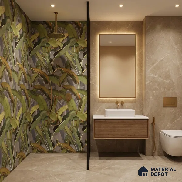 Floral Wall Tile TL 09921 Green 4 ft x 2 ft Vitrified Matte Finish Tile - 9 mm | Suitable for Bathroom, Accent/Feature Wall, Foyer
