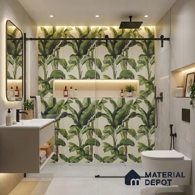 Floral Wall Tile TL 09922 Green 4 ft x 2 ft Vitrified Matte Finish Tile - 9 mm | Suitable for Bathroom, Accent/Feature Wall, Foyer