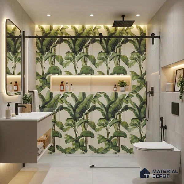 Floral Wall Tile TL 09922 Green 4 ft x 2 ft Vitrified Matte Finish Tile - 9 mm | Suitable for Bathroom, Accent/Feature Wall, Foyer