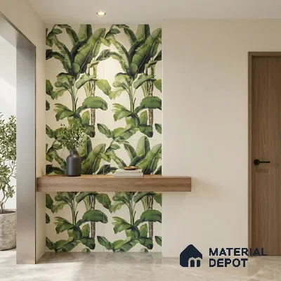 Floral Wall Tile TL 09922 Green 4 ft x 2 ft Vitrified Matte Finish Tile - 9 mm | Suitable for Bathroom, Accent/Feature Wall, Foyer