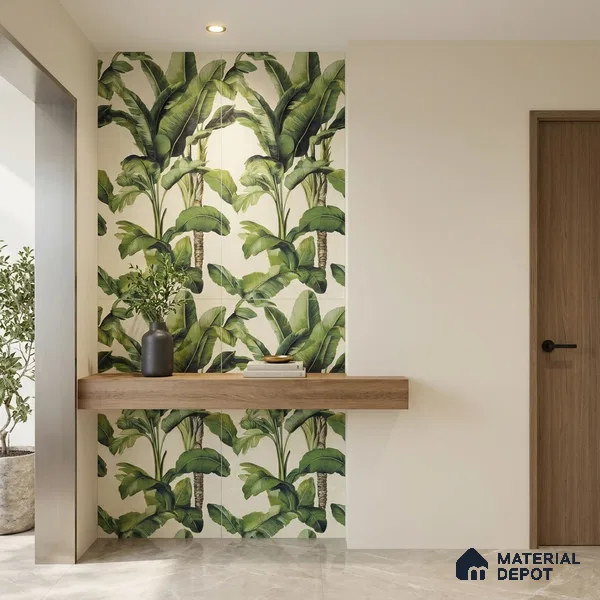 Floral Wall Tile TL 09922 Green 4 ft x 2 ft Vitrified Matte Finish Tile - 9 mm | Suitable for Bathroom, Accent/Feature Wall, Foyer