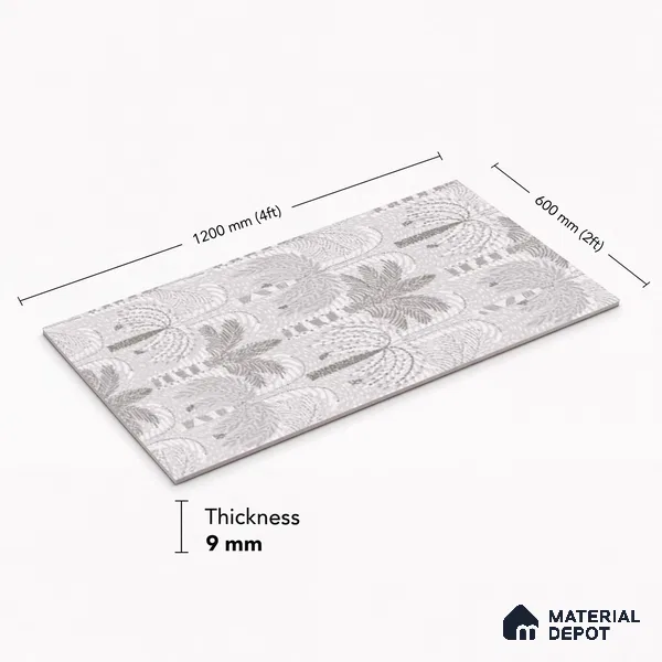 Floral Wall Tile TL 09924 Grey 4 ft x 2 ft Vitrified Matte Finish Tile - 9 mm | Suitable for Bathroom, Accent/Feature Wall, Dining Area