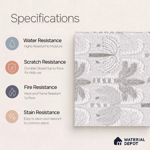 Floral Wall Tile TL 09924 Grey 4 ft x 2 ft Vitrified Matte Finish Tile - 9 mm | Suitable for Bathroom, Accent/Feature Wall, Dining Area