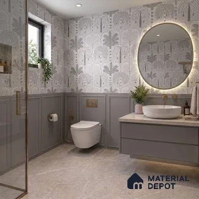 Floral Wall Tile TL 09924 Grey 4 ft x 2 ft Vitrified Matte Finish Tile - 9 mm | Suitable for Bathroom, Accent/Feature Wall, Dining Area