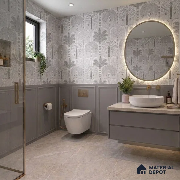 Floral Wall Tile TL 09924 Grey 4 ft x 2 ft Vitrified Matte Finish Tile - 9 mm | Suitable for Bathroom, Accent/Feature Wall, Dining Area