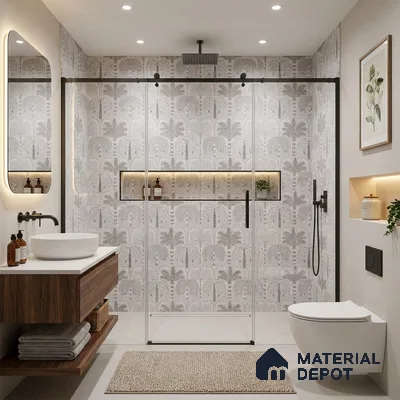 Floral Wall Tile TL 09924 Grey 4 ft x 2 ft Vitrified Matte Finish Tile - 9 mm | Suitable for Bathroom, Accent/Feature Wall, Dining Area