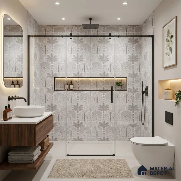Floral Wall Tile TL 09924 Grey 4 ft x 2 ft Vitrified Matte Finish Tile - 9 mm | Suitable for Bathroom, Accent/Feature Wall, Dining Area