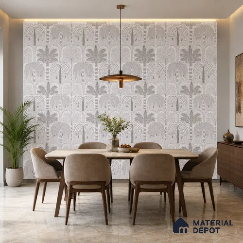 Floral Wall Tile TL 09924 Grey 4 ft x 2 ft Vitrified Matte Finish Tile - 9 mm | Suitable for Bathroom, Accent/Feature Wall, Dining Area