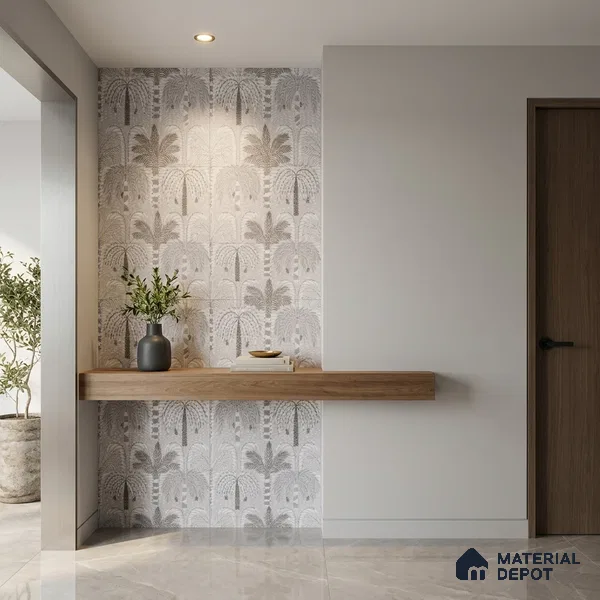 Floral Wall Tile TL 09924 Grey 4 ft x 2 ft Vitrified Matte Finish Tile - 9 mm | Suitable for Bathroom, Accent/Feature Wall, Dining Area