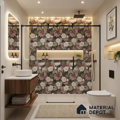Floral Wall Tile TL 09925 4 ft x 2 ft Purple Vitrified Matte Finish Tile - 9 mm | Suitable for Bathroom, Accent/Feature Wall, Foyer