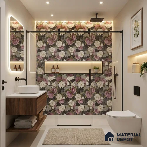 Floral Wall Tile TL 09925 4 ft x 2 ft Purple Vitrified Matte Finish Tile - 9 mm | Suitable for Bathroom, Accent/Feature Wall, Foyer