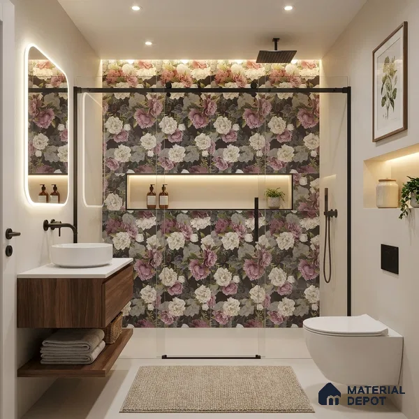 Floral Wall Tile TL 09925 4 ft x 2 ft Purple Vitrified Matte Finish Tile - 9 mm | Suitable for Bathroom, Accent/Feature Wall, Foyer