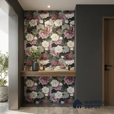 Floral Wall Tile TL 09925 4 ft x 2 ft Purple Vitrified Matte Finish Tile - 9 mm | Suitable for Bathroom, Accent/Feature Wall, Foyer