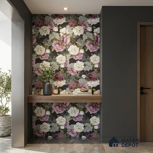 Floral Wall Tile TL 09925 4 ft x 2 ft Purple Vitrified Matte Finish Tile - 9 mm | Suitable for Bathroom, Accent/Feature Wall, Foyer