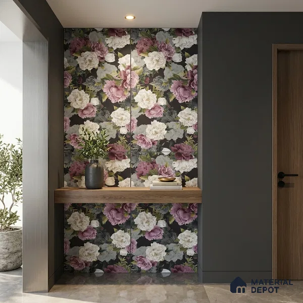 Floral Wall Tile TL 09925 4 ft x 2 ft Purple Vitrified Matte Finish Tile - 9 mm | Suitable for Bathroom, Accent/Feature Wall, Foyer