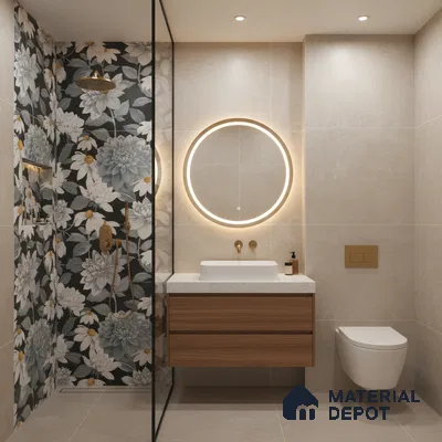Floral Wall Tile TL 09927 B 4 ft x 2 ft Black Vitrified Matte Finish Tile - 9 mm | Suitable for Bathroom, Accent/Feature Wall, Foyer