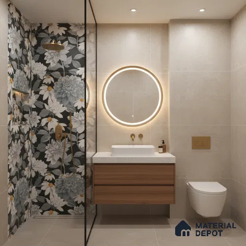 Floral Wall Tile TL 09927 B 4 ft x 2 ft Black Vitrified Matte Finish Tile - 9 mm | Ideal for Living Room,Bedroom,Bathroom,Kitchen
