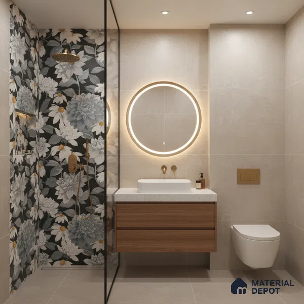 Floral Wall Tile TL 09927 B 4 ft x 2 ft Black Vitrified Matte Finish Tile - 9 mm | Suitable for Bathroom, Accent/Feature Wall, Foyer