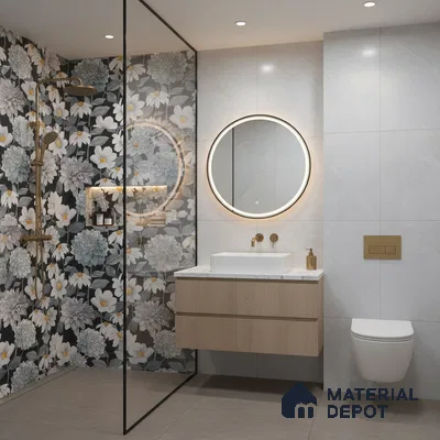 Floral Wall Tile TL 09927 4 ft x 2 ft Black Vitrified Matte Finish Tile - 9 mm | Suitable for Bathroom, Accent/Feature Wall, Foyer