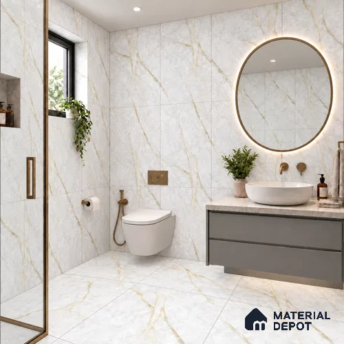 Marble Calacatta Wall & Floor Tile TL 09928 B Off-White 4 ft x 2 ft Matte Finish Vitrified Tile - 9 mm | Suitable For Living Room, Bedroom, Kitchen