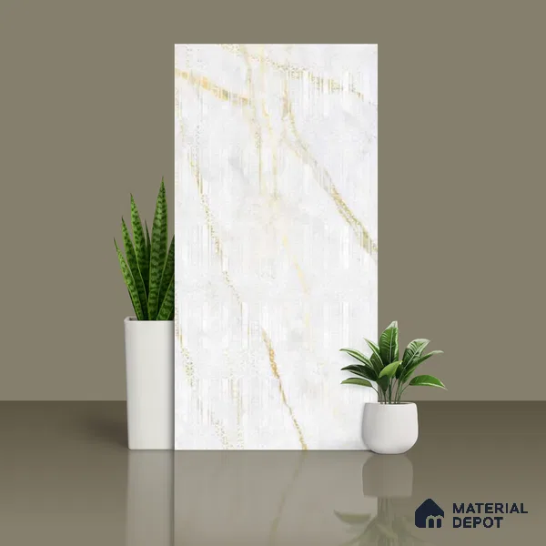 Marble Calacatta Wall & Floor Tile TL 09928 Off-White 4 ft x 2 ft Matte Finish Vitrified Tile - 9 mm | Suitable For Living Room, Bedroom, Kitchen