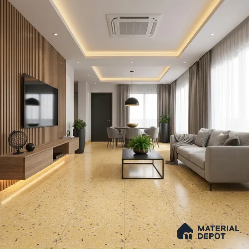 Terrazzo Wall & Floor Tile TL 09929 C 4 ft x 2 ft Beige Vitrified Matte Finish Tile - 9 mm | Ideal for Living Room, Bedroom, Bathroom, Kitchen