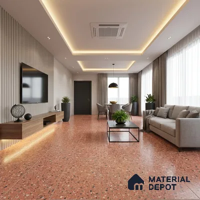Terrazzo Wall & Floor Tile TL 09929 D 4 ft x 2 ft Red Vitrified Matte Finish Tile - 9 mm | Ideal for Living Room, Bedroom, Bathroom, Kitchen
