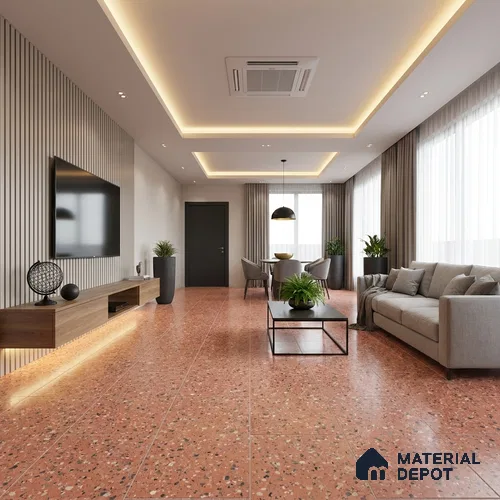 Terrazzo Wall & Floor Tile TL 09929 D 4 ft x 2 ft Red Vitrified Matte Finish Tile - 9 mm | Ideal for Living Room, Bedroom, Bathroom, Kitchen