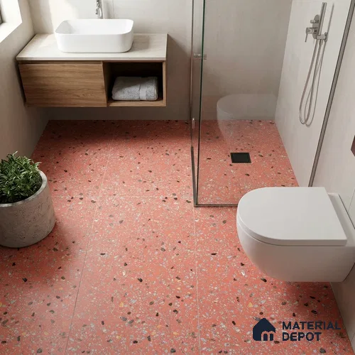 Terrazzo Wall & Floor Tile TL 09929 D 4 ft x 2 ft Red Vitrified Matte Finish Tile - 9 mm | Ideal for Living Room, Bedroom, Bathroom, Kitchen