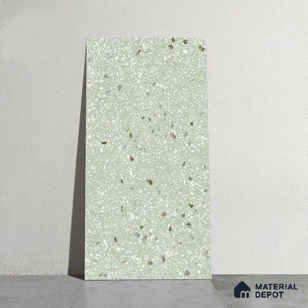 Terrazzo Wall & Floor Tile TL 09929 G 4 ft x 2 ft Green Vitrified Matte Finish Tile - 9 mm | Ideal for Living Room, Bedroom, Bathroom, Kitchen