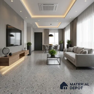 Terrazzo Wall & Floor Tile TL 09929 4 ft x 2 ft Black Vitrified Matte Finish Tile - 9 mm | Ideal for Living Room, Bedroom, Bathroom, Kitchen