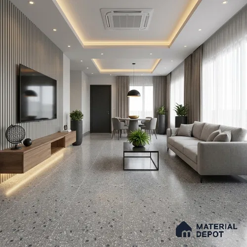 Terrazzo Wall & Floor Tile TL 09929 4 ft x 2 ft Black Vitrified Matte Finish Tile - 9 mm | Ideal for Living Room, Bedroom, Bathroom, Kitchen