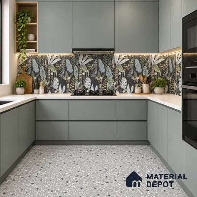 Terrazzo Wall & Floor Tile TL 09929 4 ft x 2 ft Black Vitrified Matte Finish Tile - 9 mm | Ideal for Living Room, Bedroom, Bathroom, Kitchen
