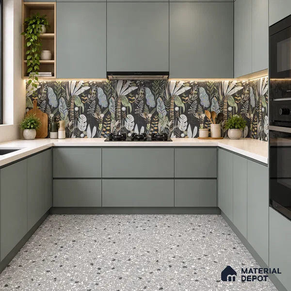 Terrazzo Wall & Floor Tile TL 09929 4 ft x 2 ft Black Vitrified Matte Finish Tile - 9 mm | Ideal for Living Room, Bedroom, Bathroom, Kitchen
