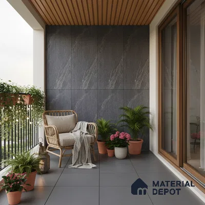 Punch Wall & Floor Tile TL 09945 C 4 ft x 2 ft Black Vitrified Matte Finish Tile - 9 mm | Ideal for Living Room, Bedroom, Bathroom, Kitchen