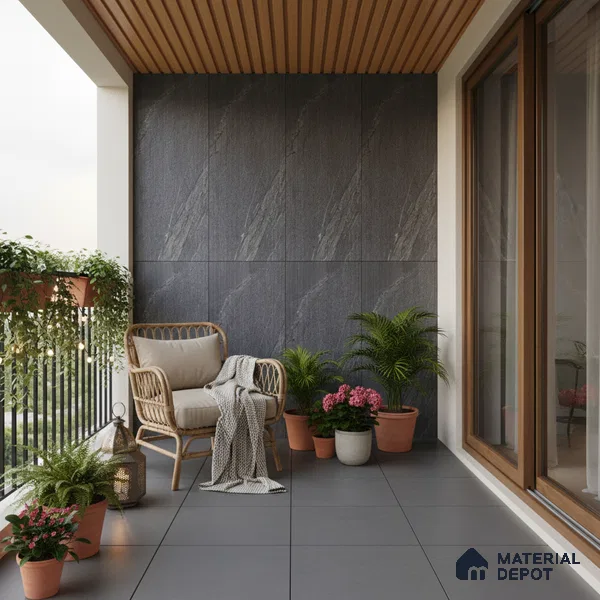 Punch Wall & Floor Tile TL 09945 C 4 ft x 2 ft Black Vitrified Matte Finish Tile - 9 mm | Ideal for Living Room, Bedroom, Bathroom, Kitchen