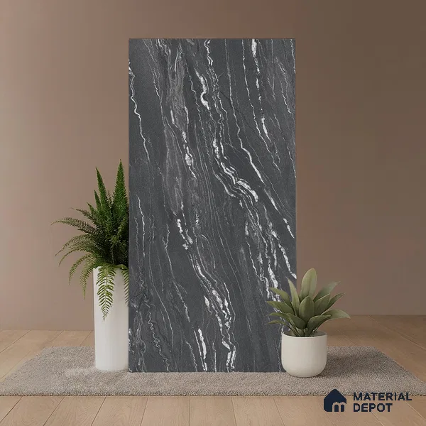 Stone Wall & Floor Tile TL 09956 B 4 ft x 2 ft Black Vitrified Matte Finish Tile - 9 mm | Ideal for Living Room,Bedroom,Bathroom,Kitchen
