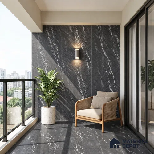 Stone Wall & Floor Tile TL 09956 B 4 ft x 2 ft Black Vitrified Matte Finish Tile - 9 mm | Ideal for Living Room,Bedroom,Bathroom,Kitchen