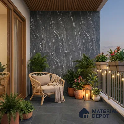Punch Wall & Floor Tile TL 09956 4 ft x 2 ft Black Vitrified Matte Finish Tile - 9 mm | Ideal for Living Room,Bedroom,Bathroom,Kitchen