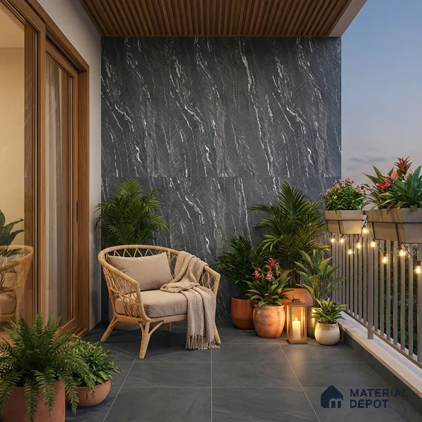 Punch Wall & Floor Tile TL 09956 4 ft x 2 ft Black Vitrified Matte Finish Tile - 9 mm | Ideal for Living Room,Bedroom,Bathroom,Kitchen