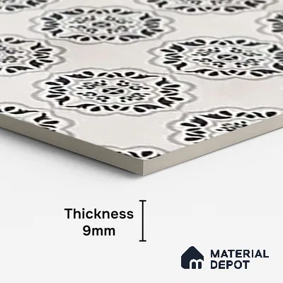 Moroccan Wall & Floor Tile TL 09960 4 ft x 2 ft Black Vitrified Matte Finish Tile - 9 mm | Ideal for Living Room,Bedroom,Bathroom,Kitchen